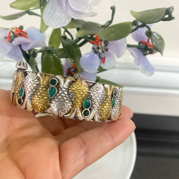 Vintage handmade engraved Silver Bracelet with fish detail
